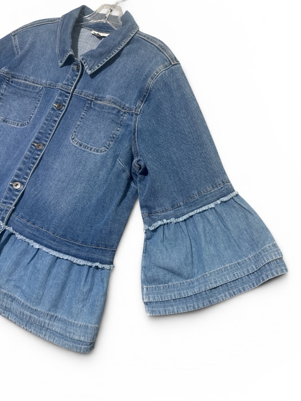 Style & Co. Blue Denim Peplum Ruffle Sleeve Jean Jacket Sz XL - Picture 4 of 10